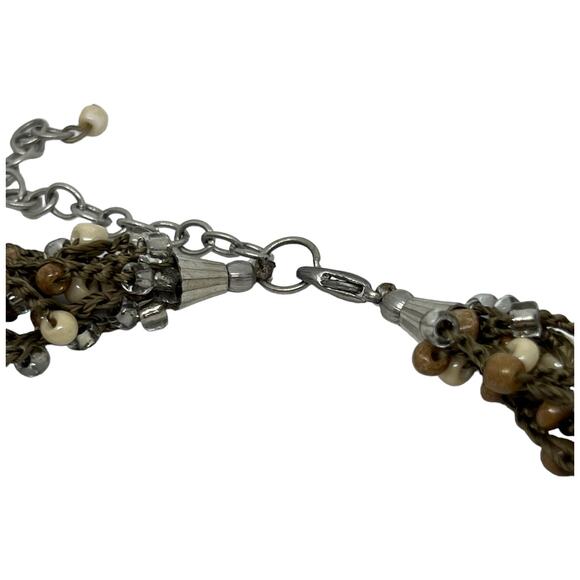 Multi Strand Beaded Choker Necklace Crochet Wire Cream Pearl Crystal Boho 23" - Picture 4 of 6